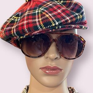 Stylish Vintage Red Plaid Beret/PageBoy Tam